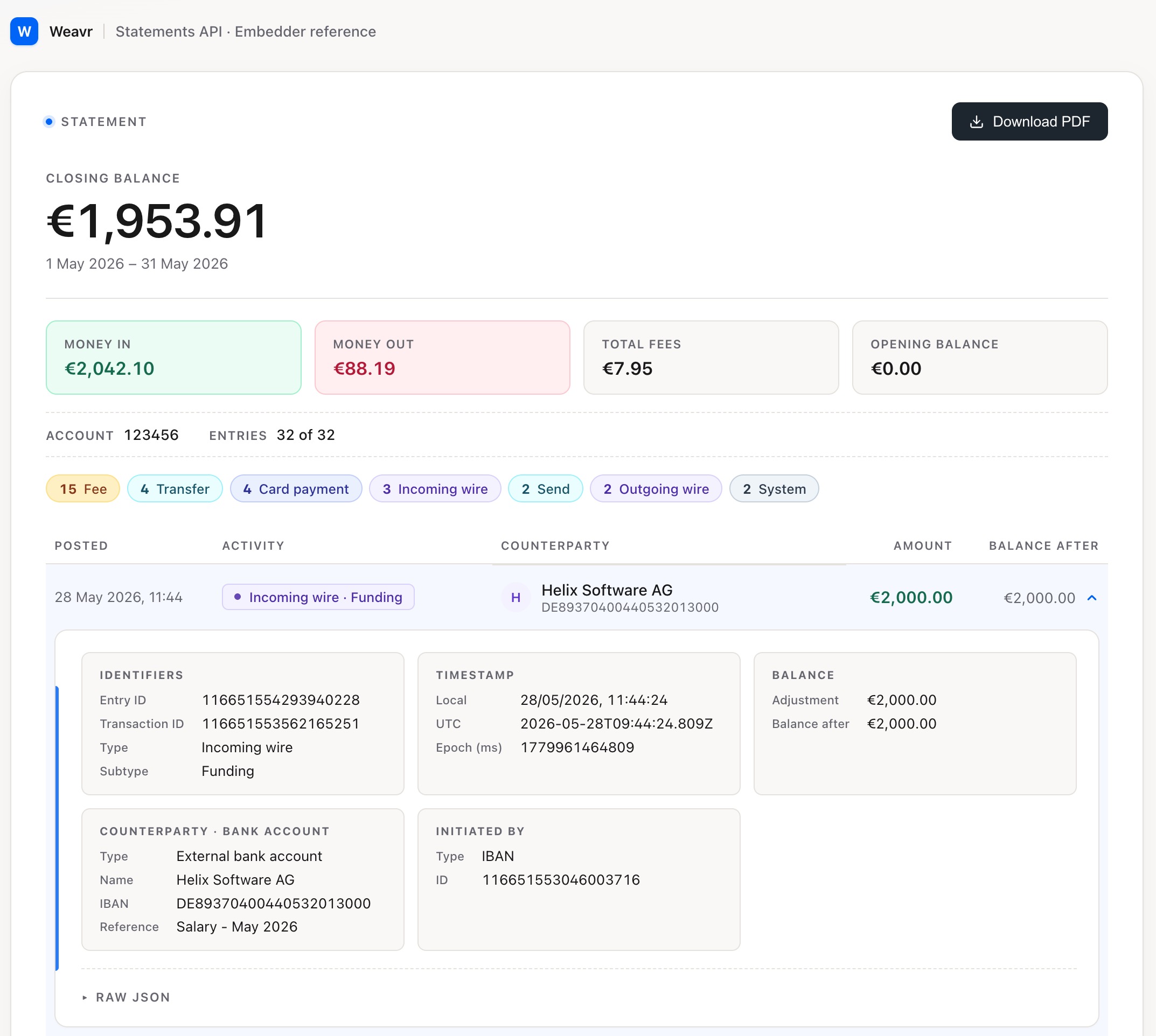 Statements UI reference implementation