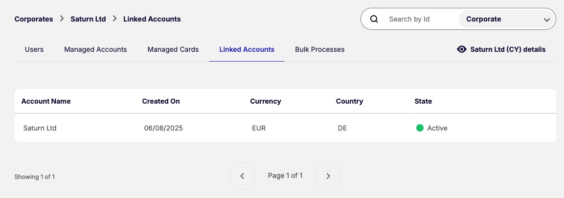 Linked Account screen
