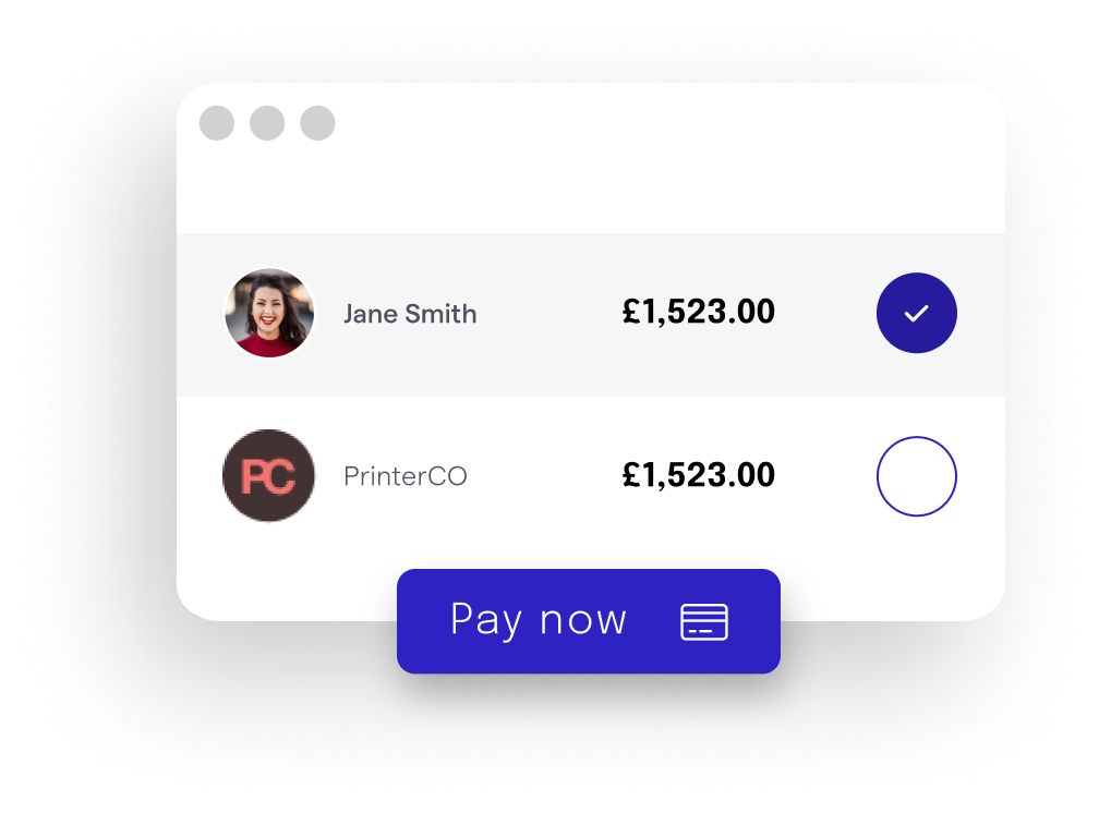 Selecting a saved beneficiary from a list with a Pay now action button