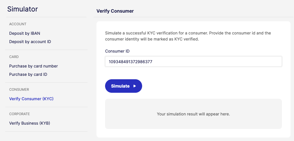 Simulator Consumer KYC Verification
